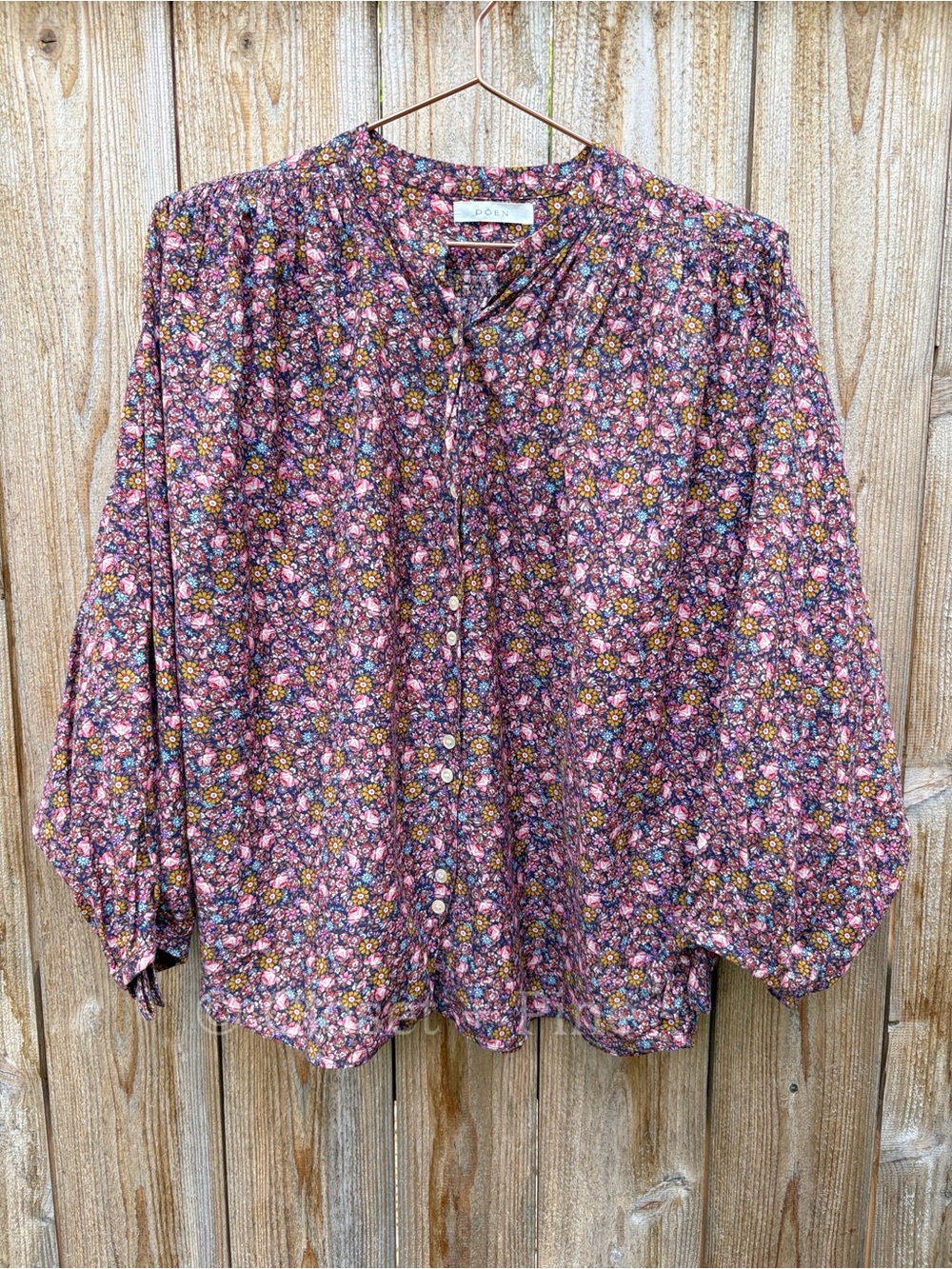 Doen O'Keeffe Top Blue Laurel Canyon Rose Size Small Blouse Floral - Picture 3 of 14